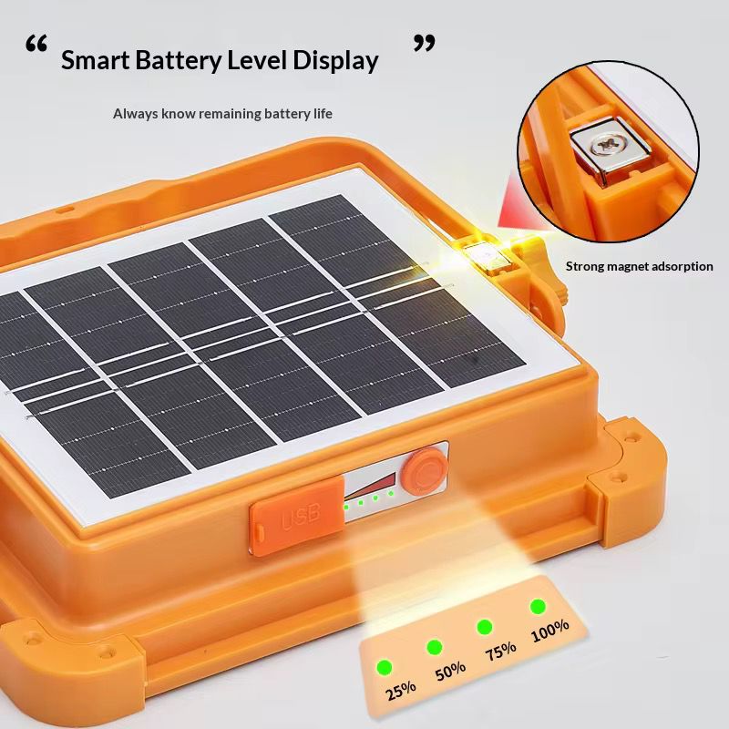 Reflector LED Solar Recargable 30W Portátil IP66 con Power Bank USB y Panel Solar - Imagen 9