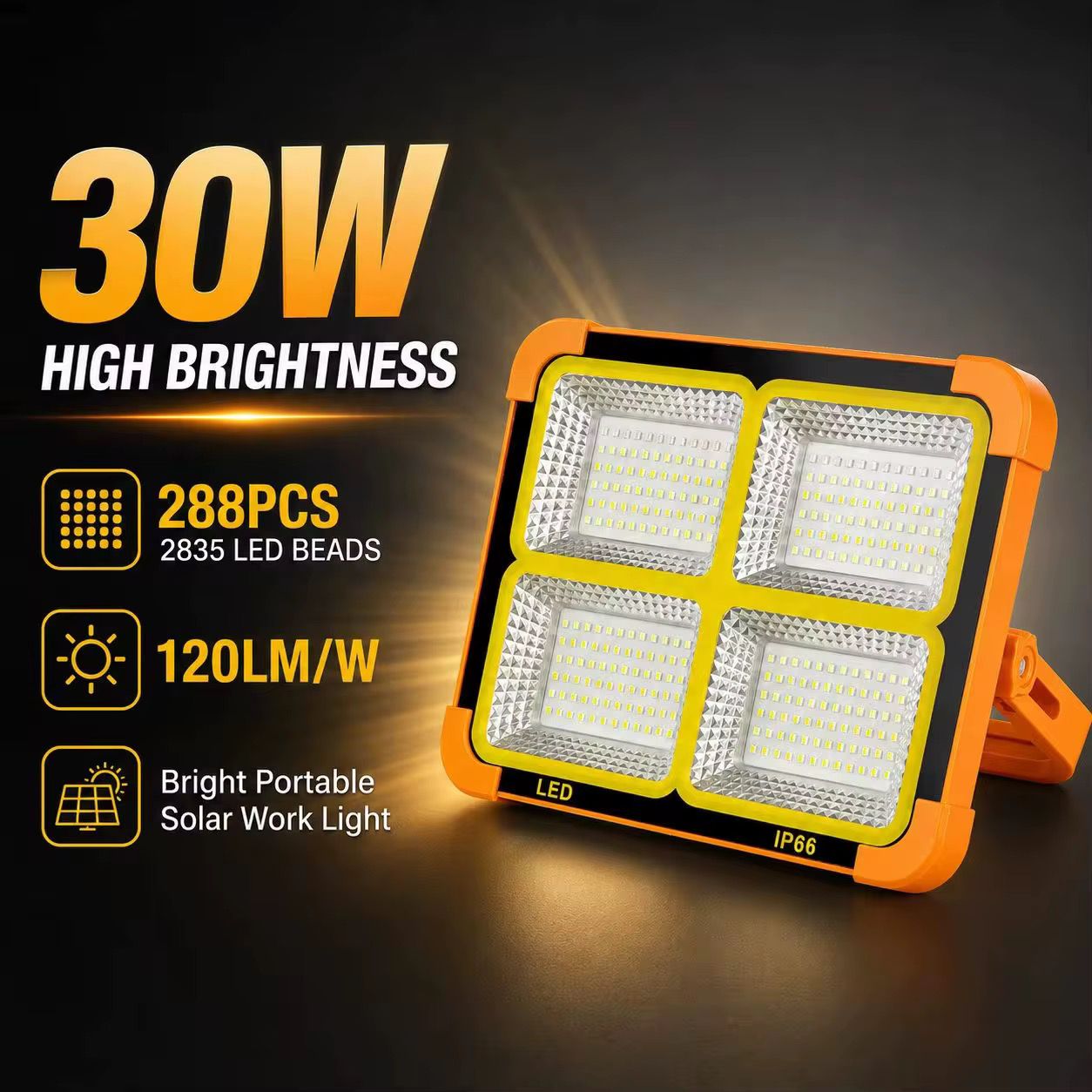 Reflector LED Solar Recargable 30W Portátil IP66 con Power Bank USB y Panel Solar - Imagen 10