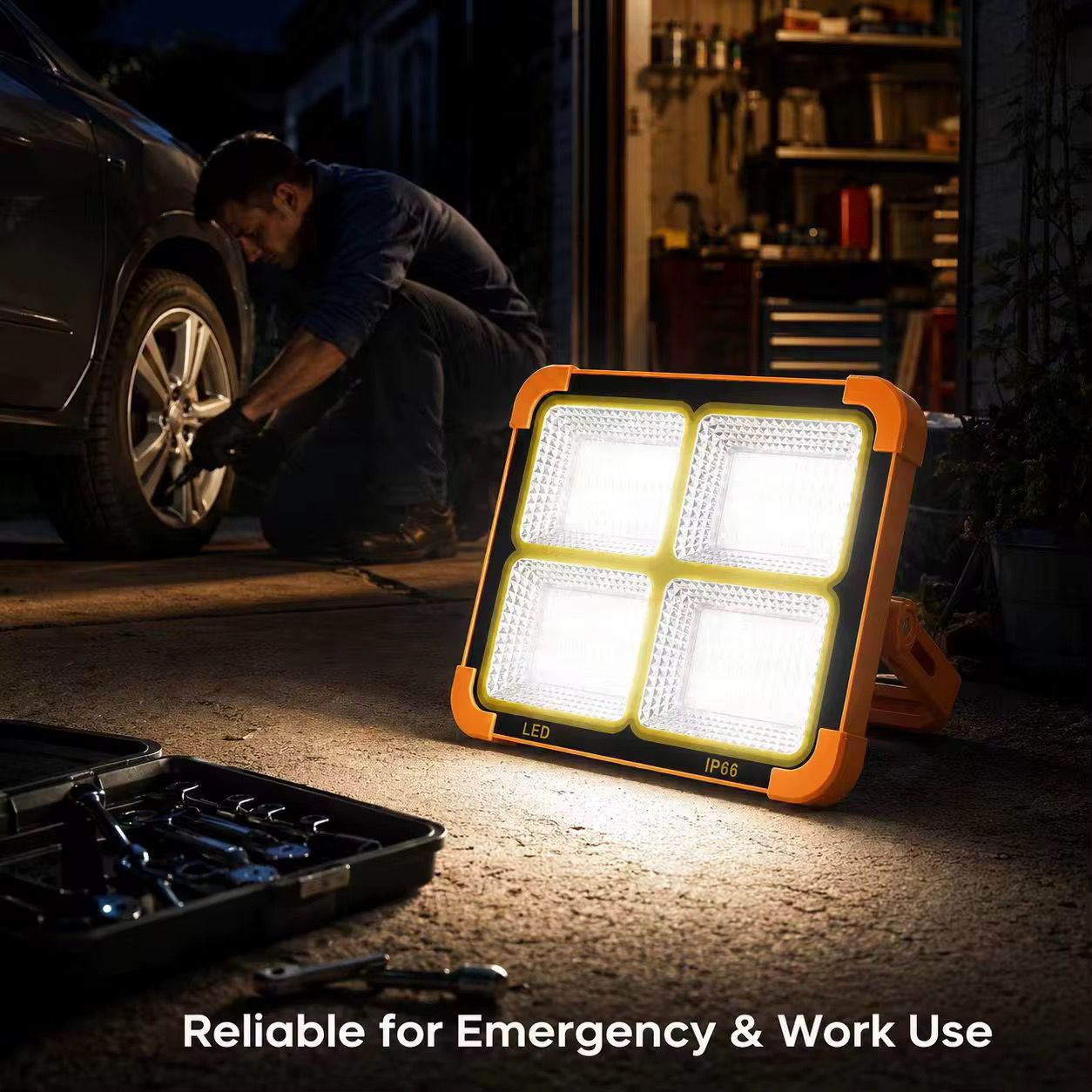 Reflector LED Solar Recargable 30W Portátil IP66 con Power Bank USB y Panel Solar - Imagen 12