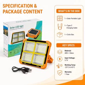 Reflector LED Solar Recargable 30W Portátil IP66 con Power Bank USB y Panel Solar