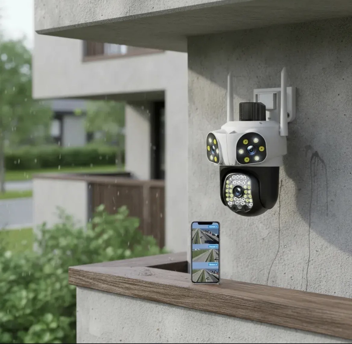 Cámara de Seguridad WiFi Triple Lente 360° PTZ Exterior - Imagen 4