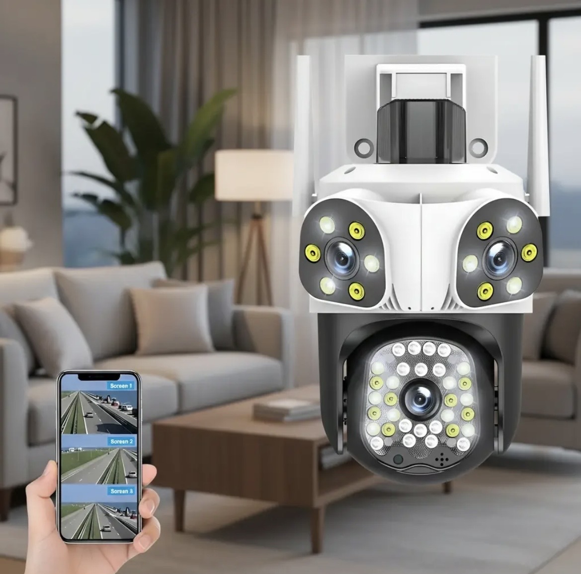 Cámara de Seguridad WiFi Triple Lente 360° PTZ Exterior - Imagen 7