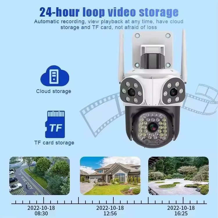 Cámara de Seguridad WiFi Triple Lente 360° PTZ Exterior - Imagen 10