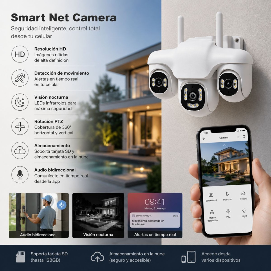 Cámara de Seguridad WiFi 3 Lentes V380 - Imagen 3